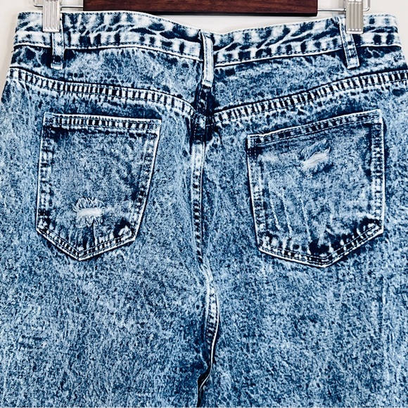 Shevadne Acid Washed Denim Jeans Graffiti Elastic Hi Rise 80's Style Womens L - Picture 6 of 14